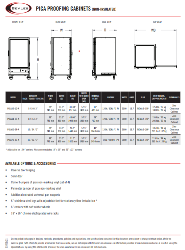 Bevles Proof-Box Model: PICA70-32-A-1L2 (120V) Left Hinged 2 Door Proofing Cabinet (Non Insulated) Online Sale