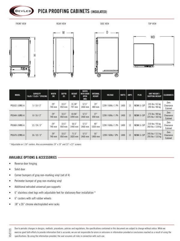 Bevles Proof-Box Model: PICA70-32INS-A-1R2 (120V) Right Hinged 2 Door Proofing Cabinet (Insulated) Sale