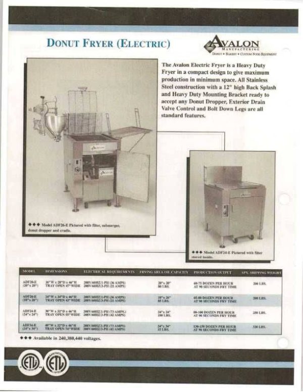 Avalon Donut Fryer 24  X 24 , Electric (1 phase), Left Side Drain Board with Sub-merger Screen (ADF24-E1) Sale