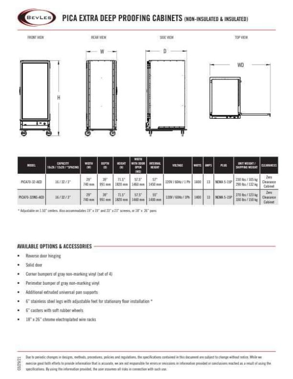 Bevles Model: PICA70-32-AED-4L1 Extra Deep (230V) Left Hand Hinged Single Door Proofing Cabinet (Non-Insulated) on Sale